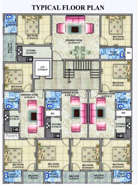  homes Cluster Plan for Typical Floor