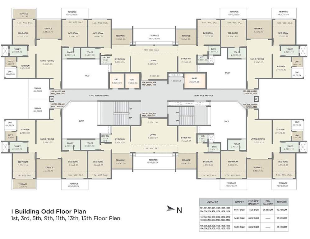  kolte patil three jweles Cluster Plan I Building For 1st, 3rd, 5th, 9th, 11th, 13th, 15th Floor