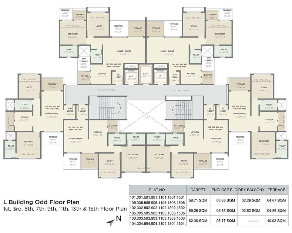  kolte patil three jweles Cluster Plan L Building For 1st, 3rd, 5th, 7th, 9th, 11th, 13th, 15th Floor