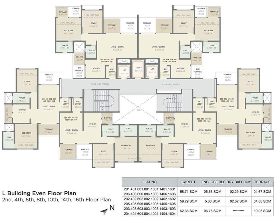  kolte patil three jweles Cluster Plan L Building For 2nd, 4th, 6th, 8th, 10th , 12th, 14th, 16th Floor