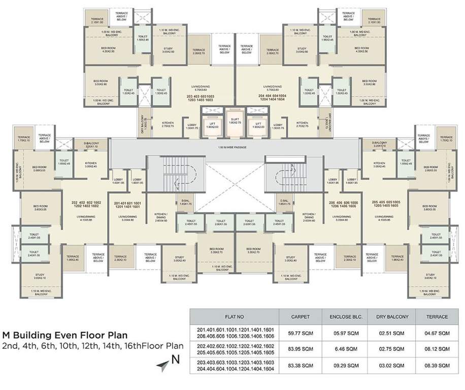  kolte patil three jweles Cluster Plan M Building For 2nd, 4th, 6th, 10th, 12th, 14th, 16th Floor