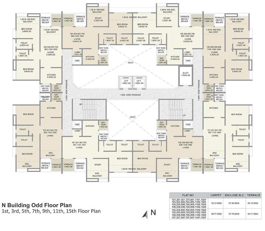  kolte patil three jweles Cluster Plan N Building For 1st, 3rd, 5th, 7th, 9th, 11th, 13th, 15th Floor