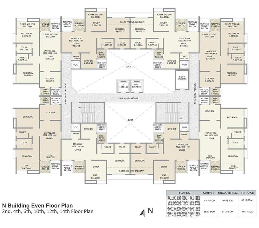  kolte patil three jweles Cluster Plan N Building For 2nd, 4th, 6th, 10th, 12th, 14th Floor