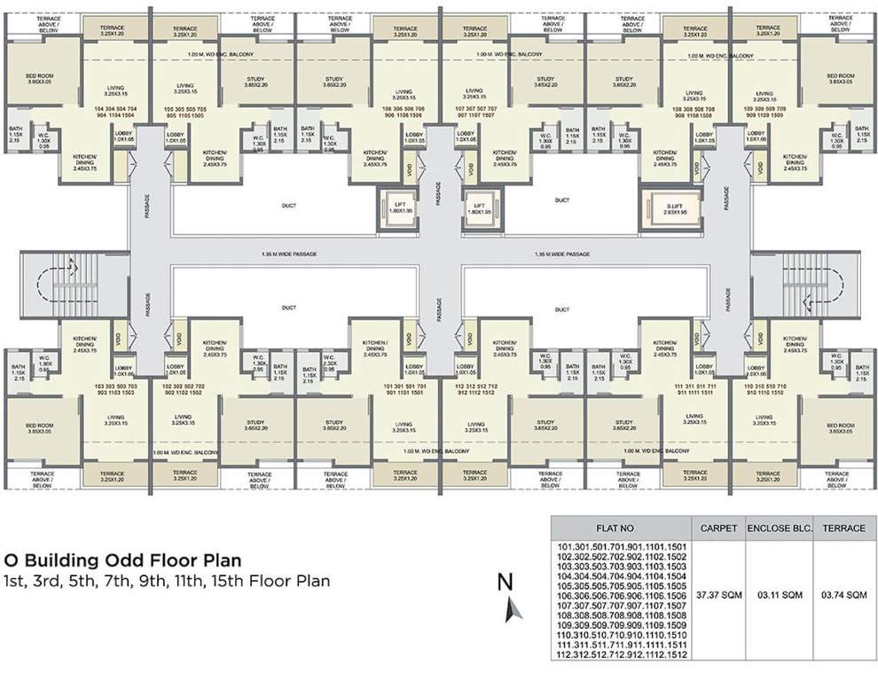  kolte patil three jweles Cluster Plan O Building For 1st, 3rd, 5th, 7th, 9th, 11th, 13th, 15th Floor