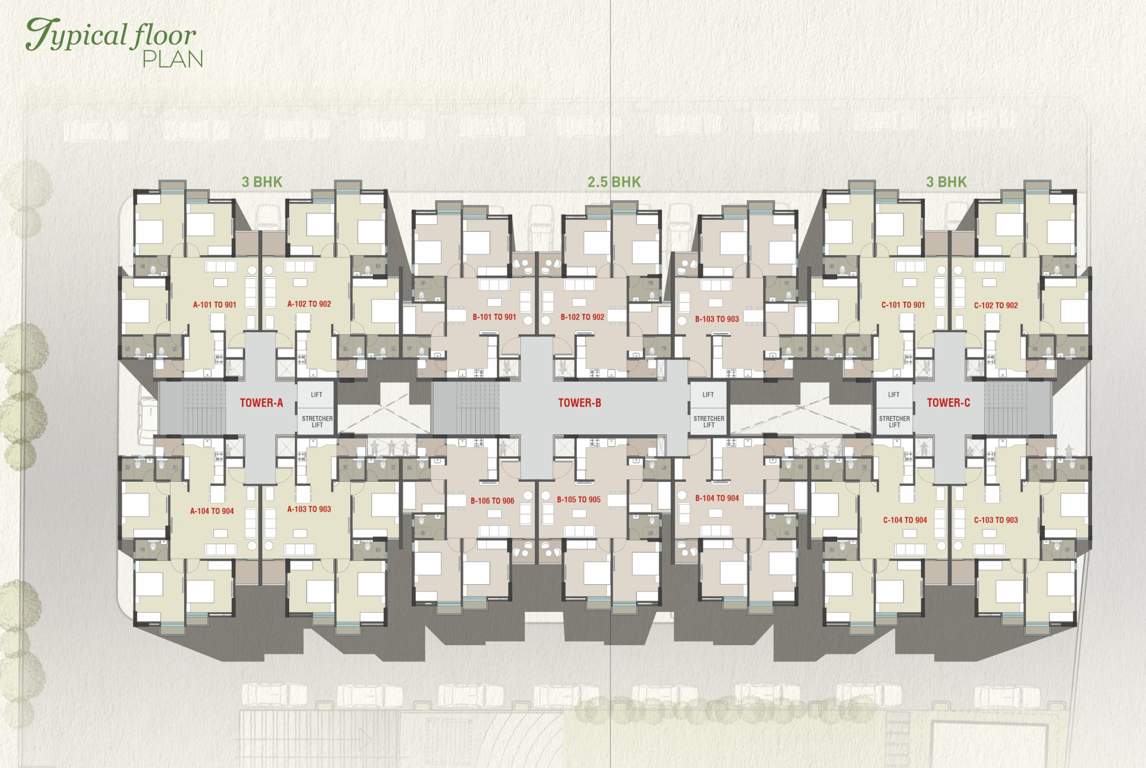  unity trinity dignity ii Block A, B and C Cluster Plan for Typical Floor