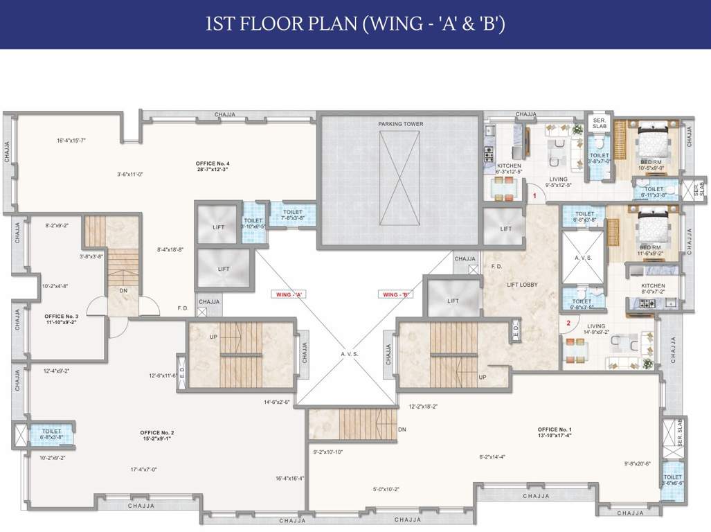  square Adityaraj Square Wing A and B Cluster Plan for 1st Floor