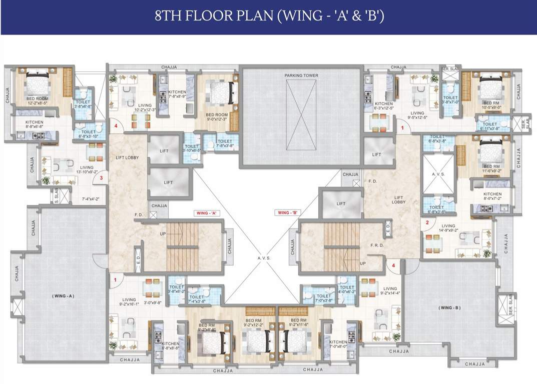  square Adityaraj Square Wing A and B Cluster Plan for 8th Floor