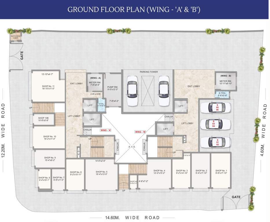  square Adityaraj Square Wing A and B Cluster Plan for ground Floor