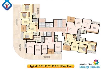  manohar-vikas-shreeji-paraiso-phase-2 B Wing Cluster Plan for 1st, 3rd, 5th, 7th, 9th and 11th Floor