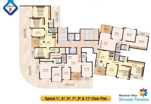  manohar-vikas-shreeji-paraiso-phase-2 B Wing Cluster Plan for 1st, 3rd, 5th, 7th, 9th and 11th Floor