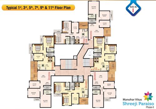  manohar-vikas-shreeji-paraiso-phase-2 I Wing Cluster Plan for 1st, 3rd, 5th, 7th, 9th and 11th Floor