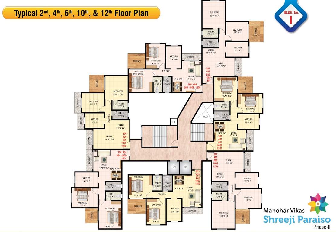  manohar vikas shreeji paraiso phase 2 I Wing Cluster Plan for 2nd, 4th, 6th, 10th and 12th Floor