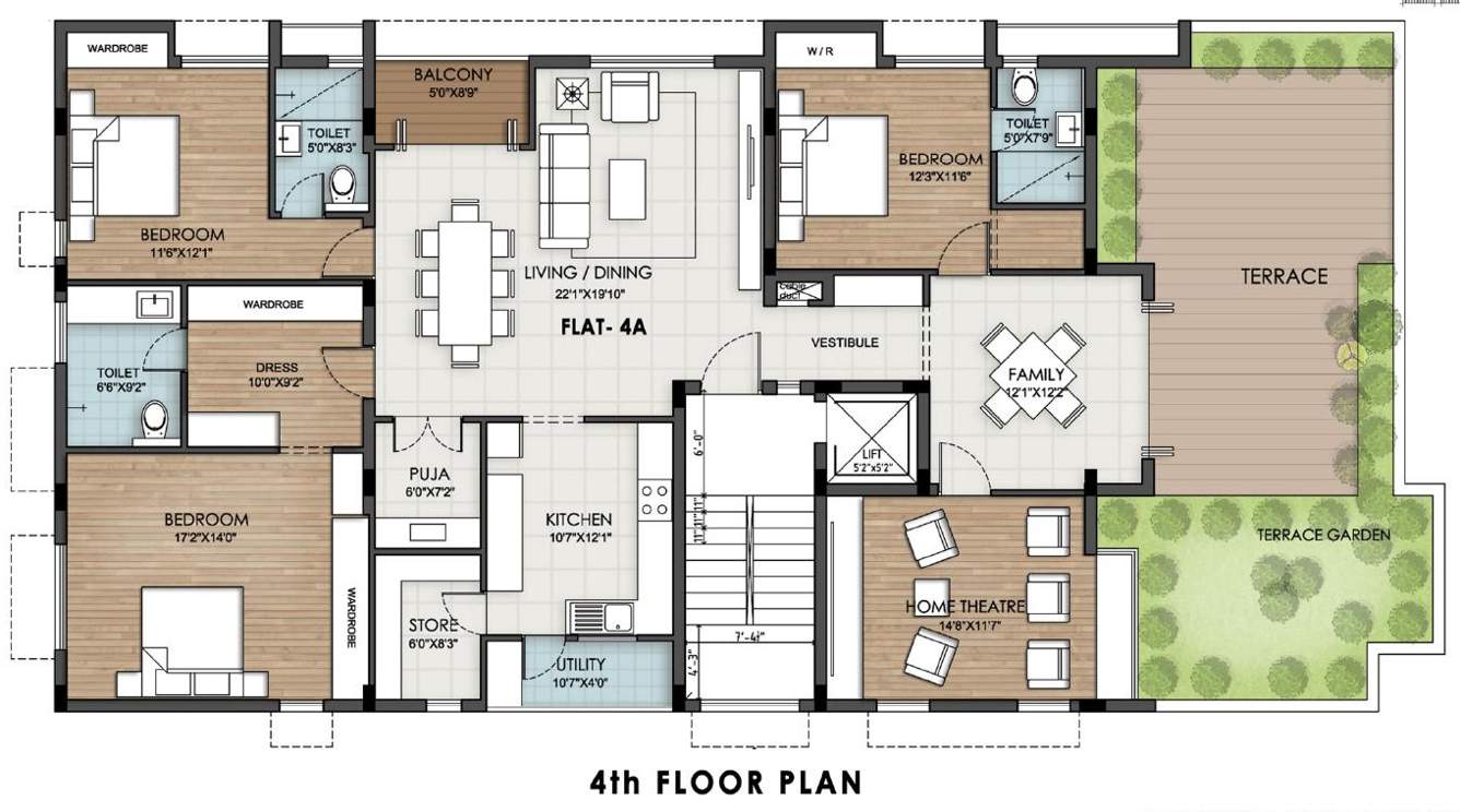  parklane Apartment At Damodaran Street Cluster Plan for 4th Floor