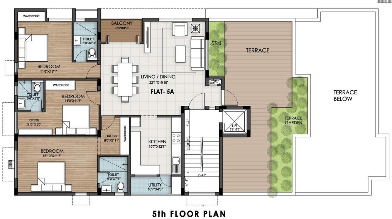  parklane Apartment At Damodaran Street Cluster Plan for 5th Floor