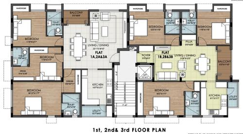  parklane Apartment At Damodaran Street Cluster Plan from 1st to 3rd Floor