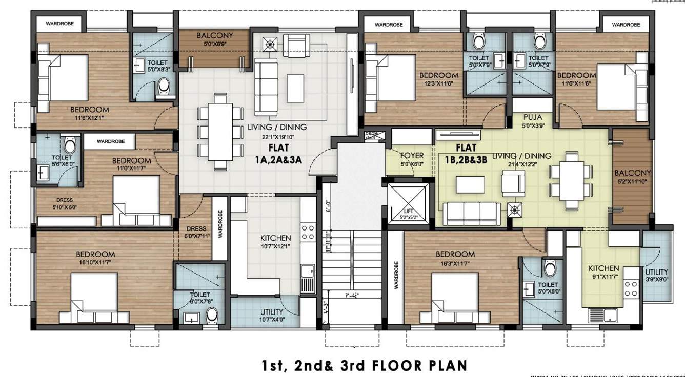  parklane Apartment At Damodaran Street Cluster Plan from 1st to 3rd Floor