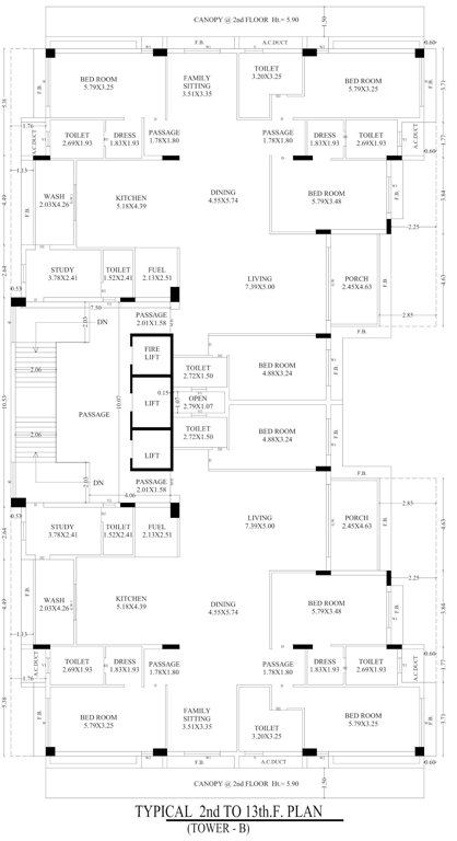 gardens Tower B Cluster Plan from 2nd to 13th Floor