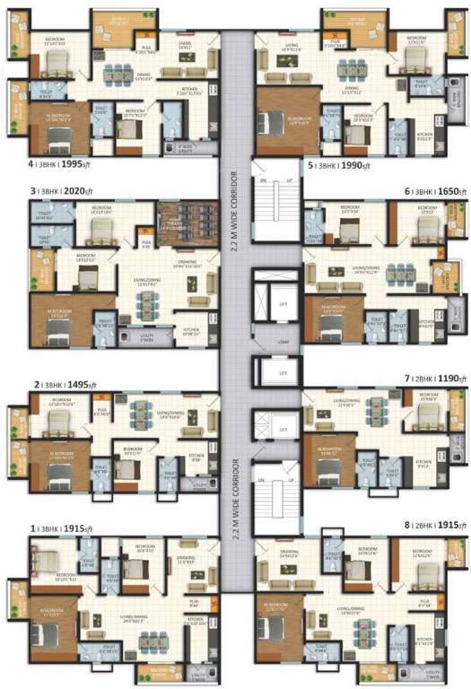  lakecity east Tower 1 Cluster Plan For Typical Floor