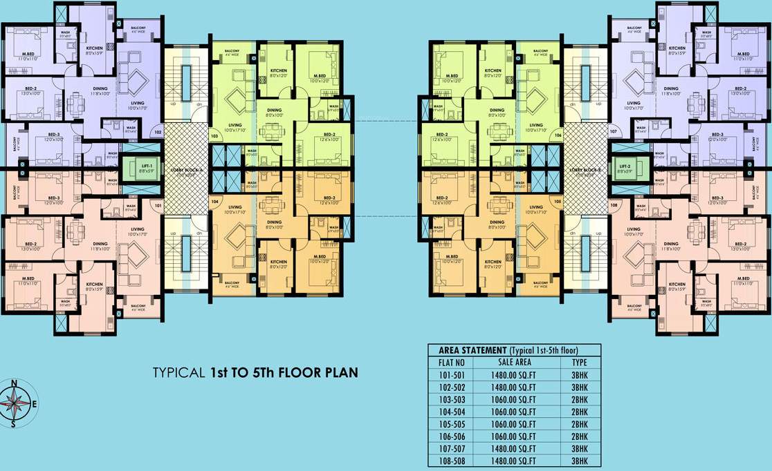  riverfront A  And B Cluster Plan from 1st to 5th Floor