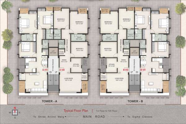 A, B Cluster Plan from 1st to 5th Floor kunj-3 A, B Cluster Plan from 1st to 5th Floor