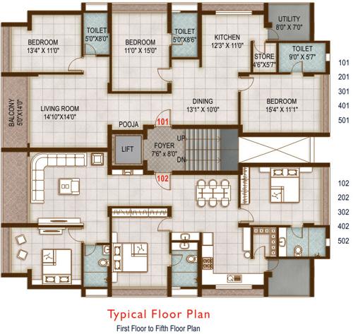  pearl Prime Pearl Cluster Plan from 1st to 5th Floor