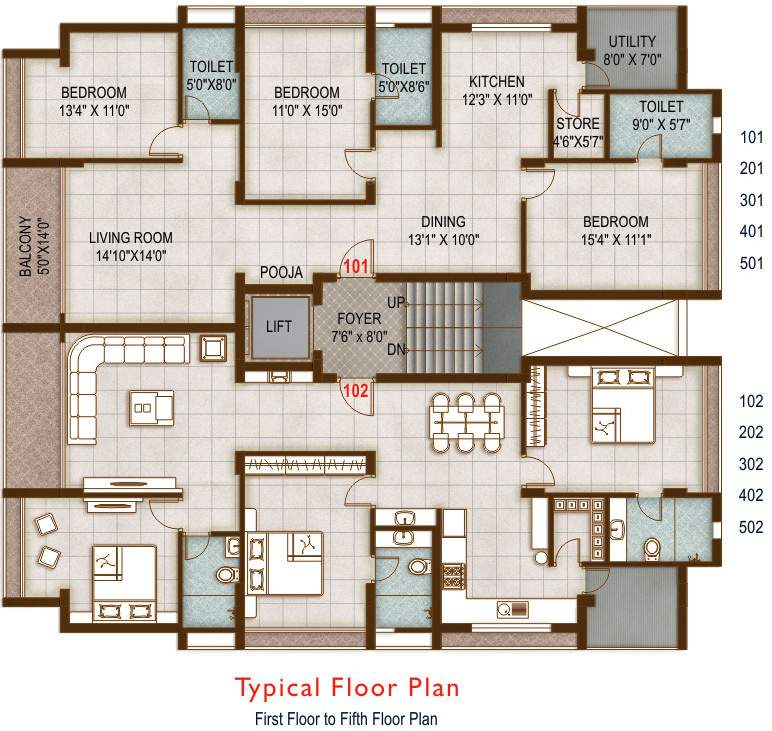  pearl Prime Pearl Cluster Plan from 1st to 5th Floor