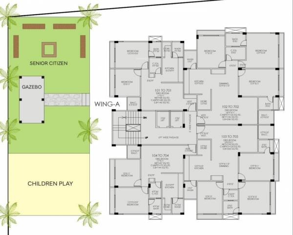  suryakamal-residency Wing A Typical Cluster Plan