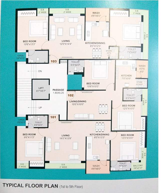 apartment KRUSHNASHRAY APARTMENT Cluster Plan from 1st to 5th Floor