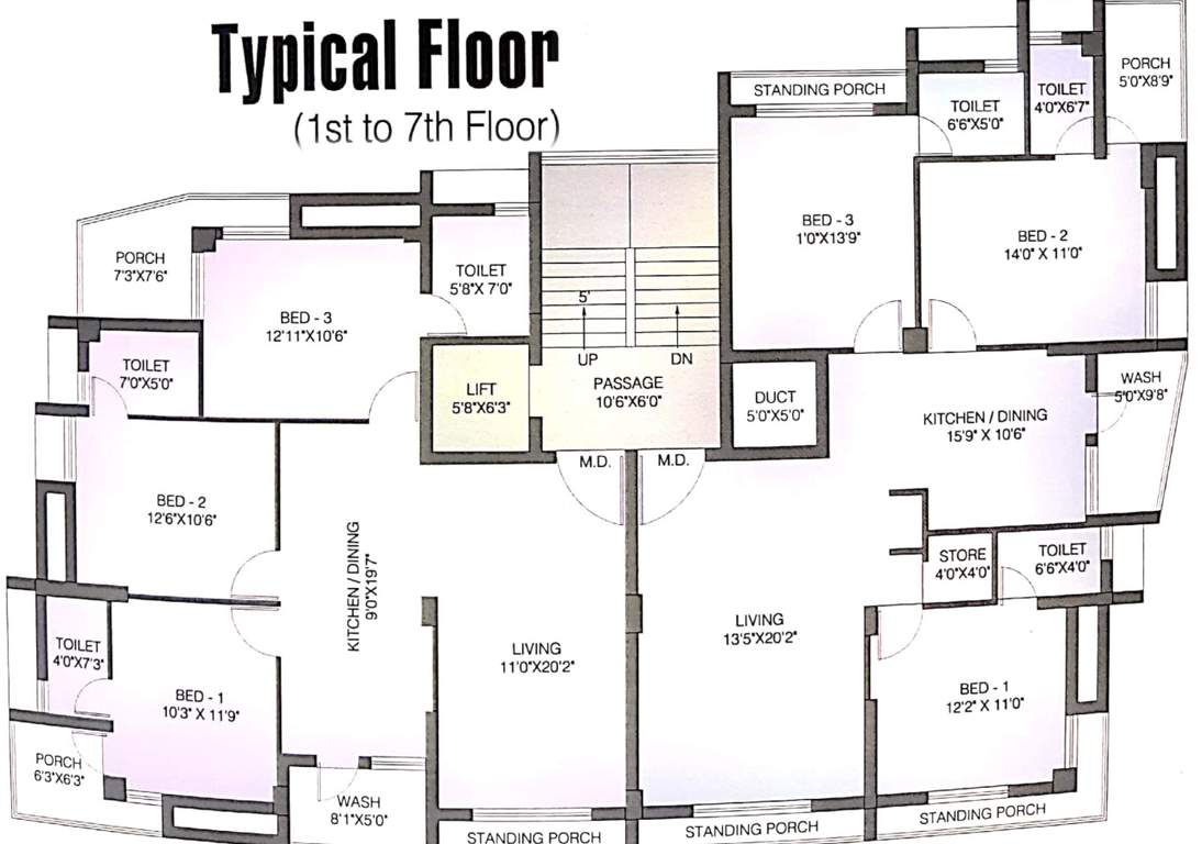 saptak Saptak Cluster Plan from 1st to 7th Floor