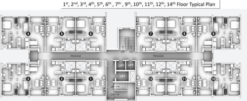  ganga-millennia-undri-building-j-and-k Building J And K Floors Cluster Plan from 1st to 12th And 14th  Floor