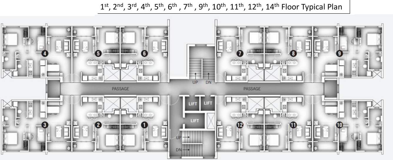  ganga millennia undri building j and k Building J And K Floors Cluster Plan from 1st to 12th And 14th  Floor