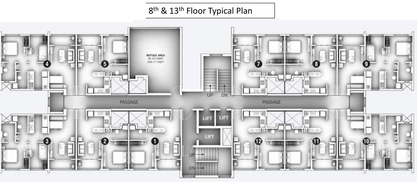  ganga millennia undri building j and k Building J And K Floors Cluster Plan from 8th to 13th Floor