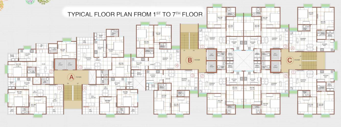  radhe sagar Tower A Cluster Plan from 1st to 7th Floor
