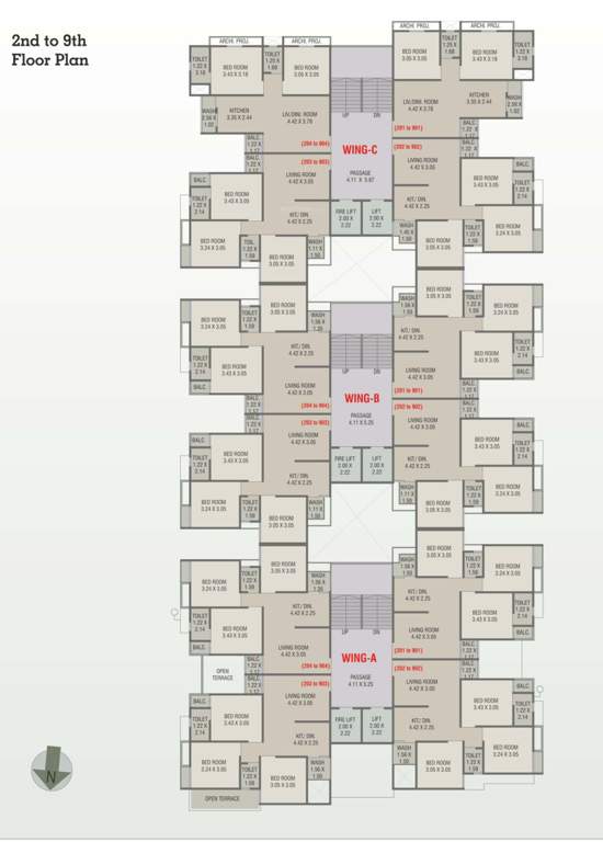  shyamal lake view Block A B C Cluster Plan from 2nd to 9th Floor Typical
