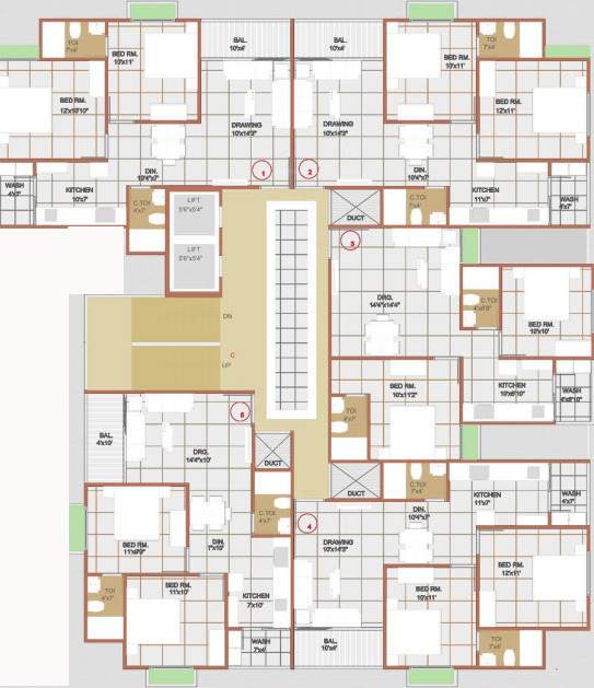  radhe girivar Tower C Cluster Plan From 1st To 7th Floor