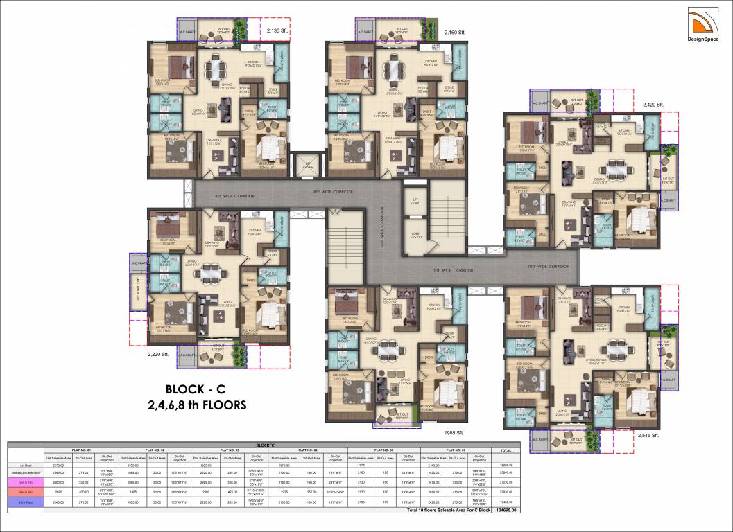  heights Block C Cluster Plan from 1st to 10th Typical  Floor