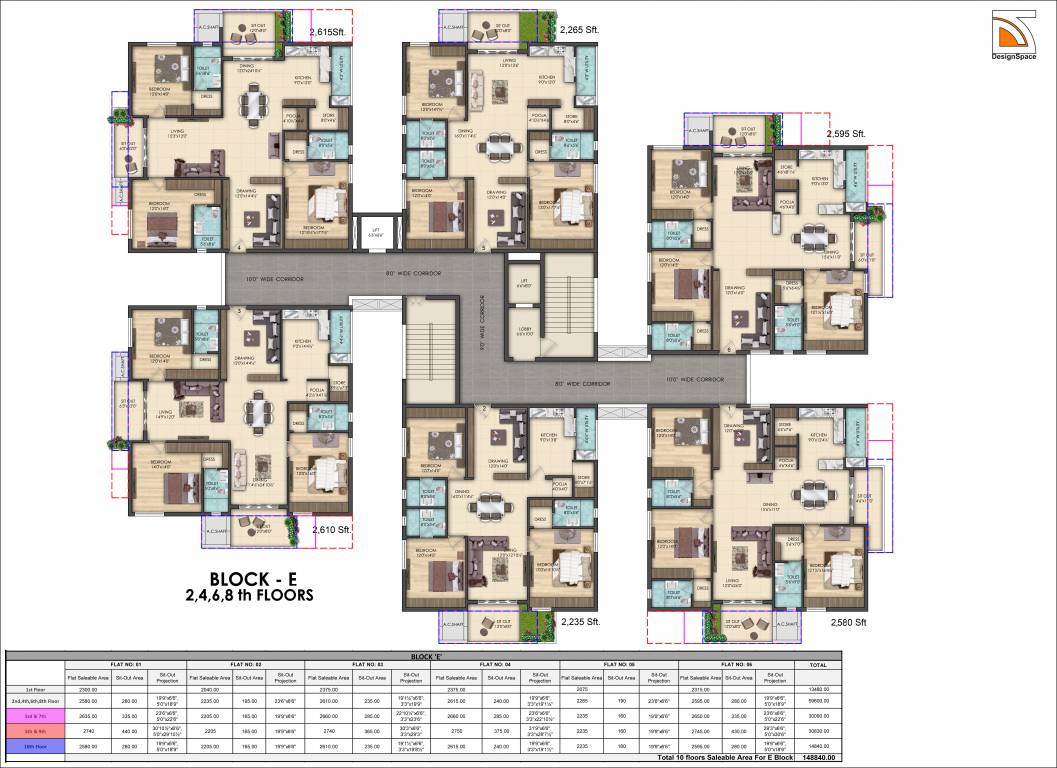  heights Block E Cluster Plan from 1st to 10th Typical Floor