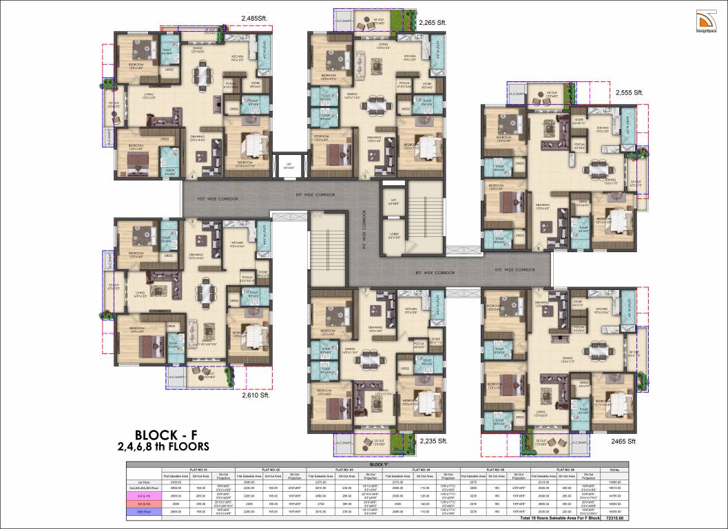  heights Block F Cluster Plan from 1st to 10th Typical Floor