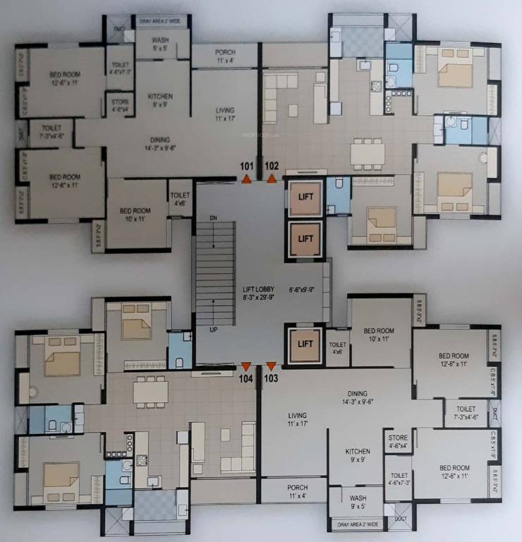  nova Block B1, B2 And B3 Typical Cluster Plan From 1st to 14th Floor