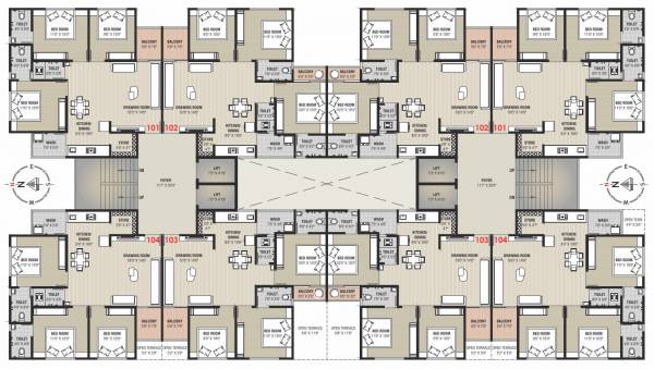 greens Block A AND B  Cluster Plan for Typical Floor