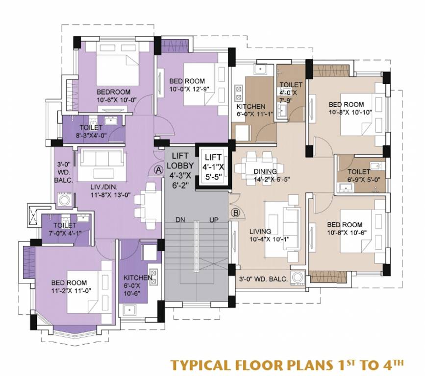  srishti Noble Srishti Cluster Plan from 1st to 4th Typical Floor