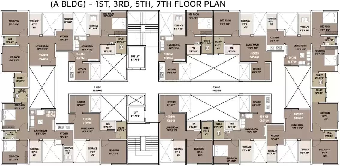  indigo phase 2 Aakar Indigo A Wing Cluster Plan from 1st, 3rd, 5th And 7th Floor