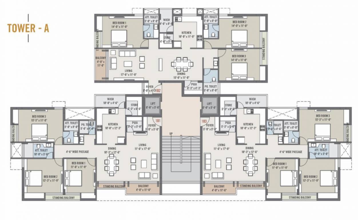the shine Tower A Cluster Plan from 1st to 13th Floor