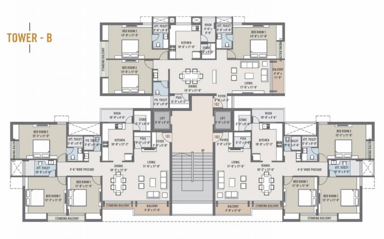 the shine Tower B Cluster Plan from 1st to 13th Floor