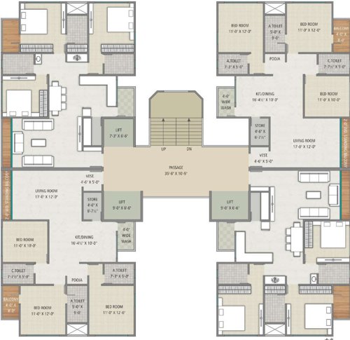Block A Cluster Plan From 1st To 14th Floor kalyan-residency Block A Cluster Plan From 1st To 14th Floor