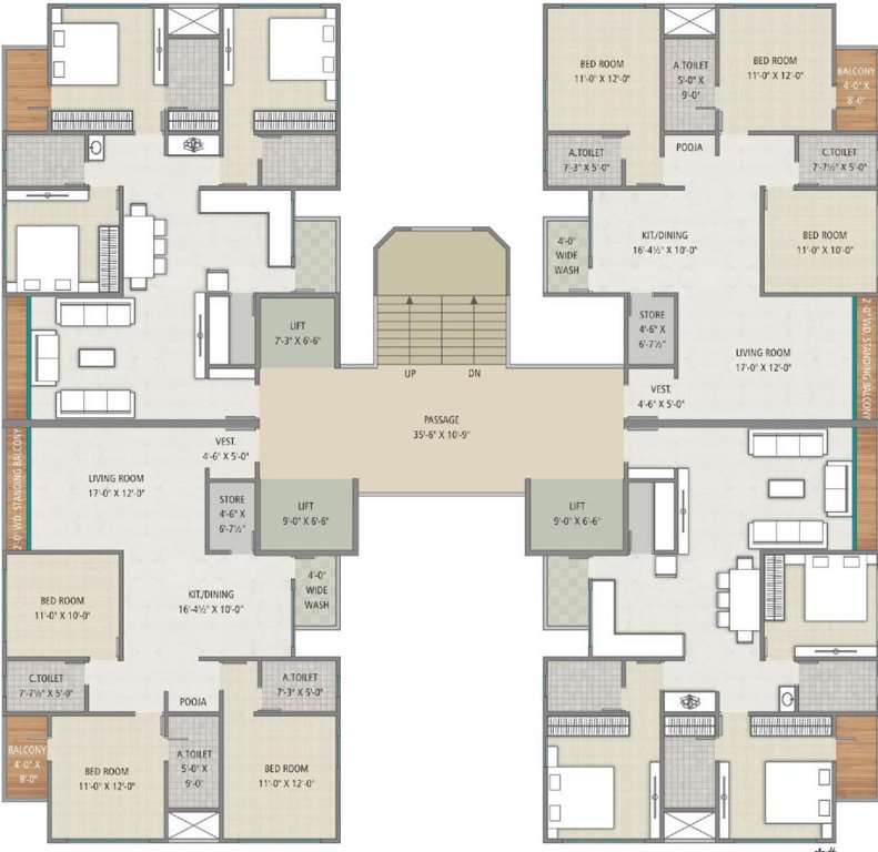kalyan residency Block A Cluster Plan From 1st To 14th Floor