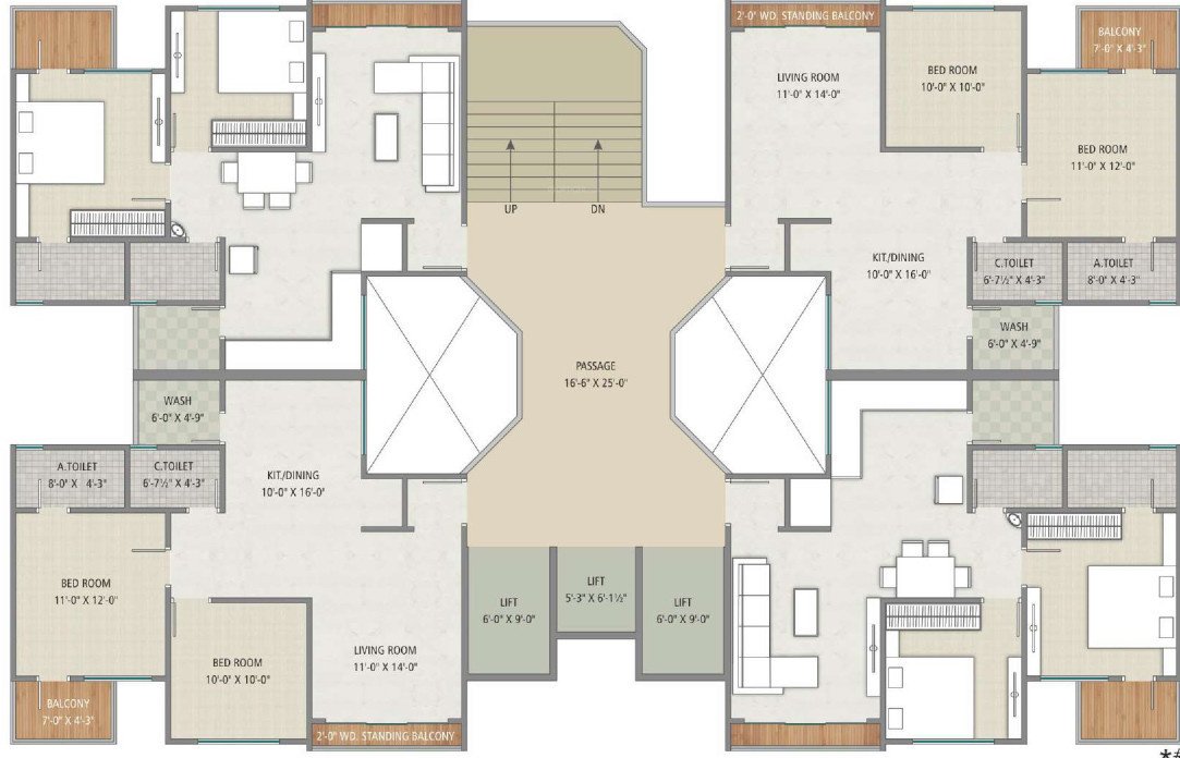 kalyan residency Block B+C Cluster Plan From 1st To 14th Floor