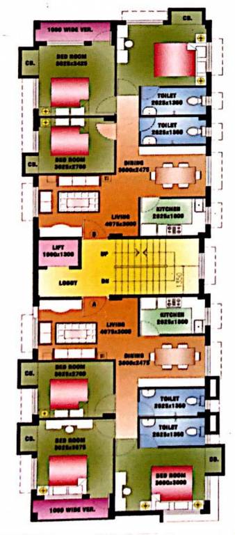  triveni prantik Cluster Plan from 1st to 3rd Floor For Block A