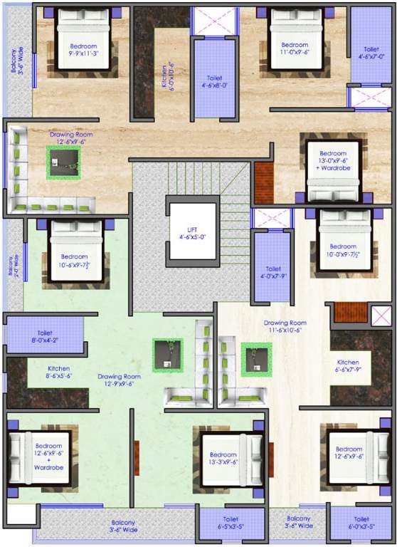 floors 1 Mahadev Floors 1 Cluster Plan from 1st to 4th Floor