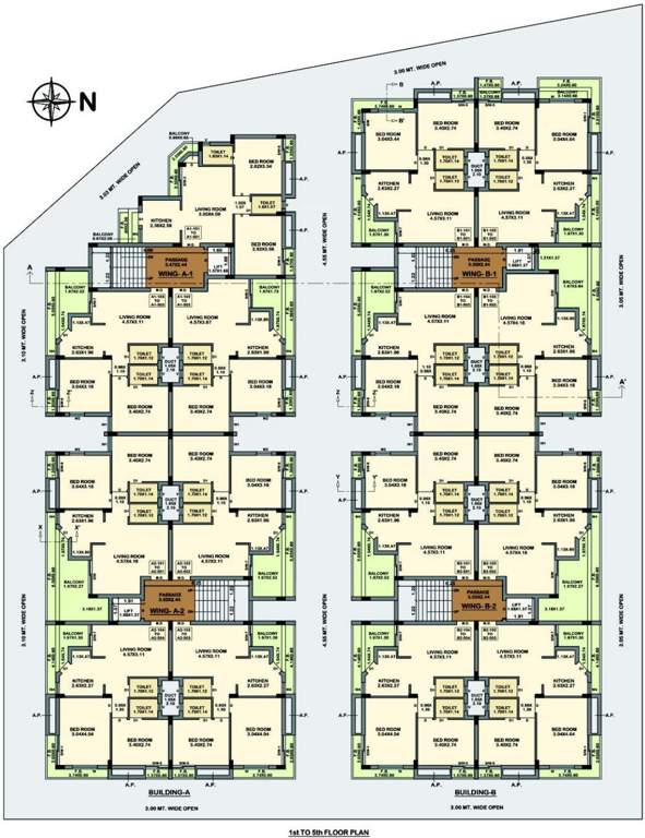  royals Wing A1, A1, A2, B1 And B2 Cluster Plan from 1st to 5th Floor